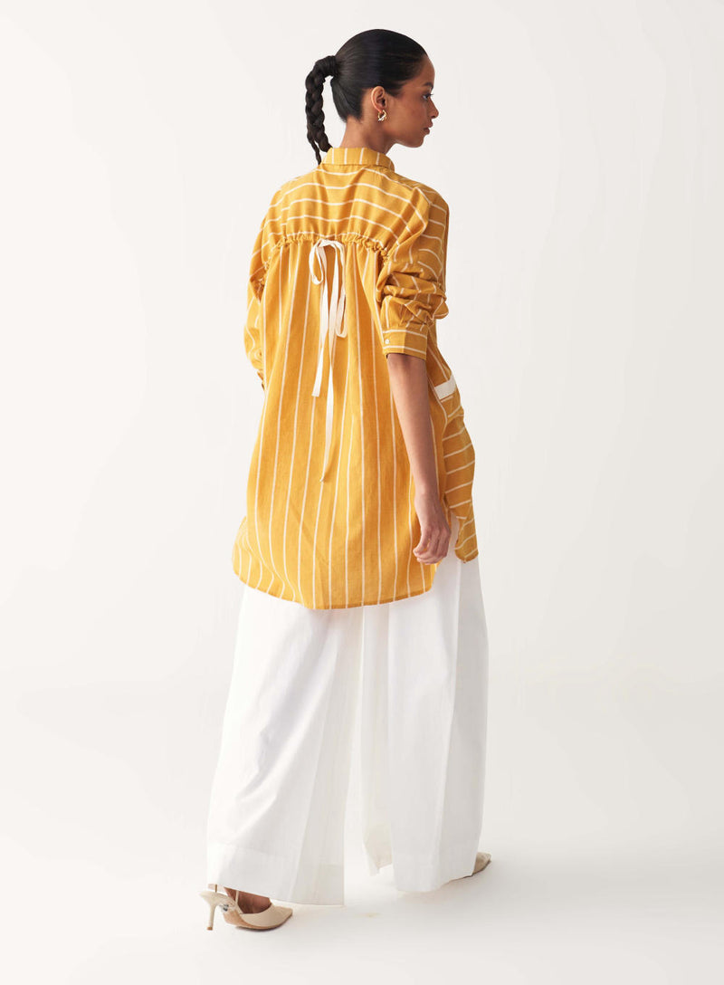 DRAWSTRING SHIRT -MUSTARD mul by THREE in mustard color for women in Singapore