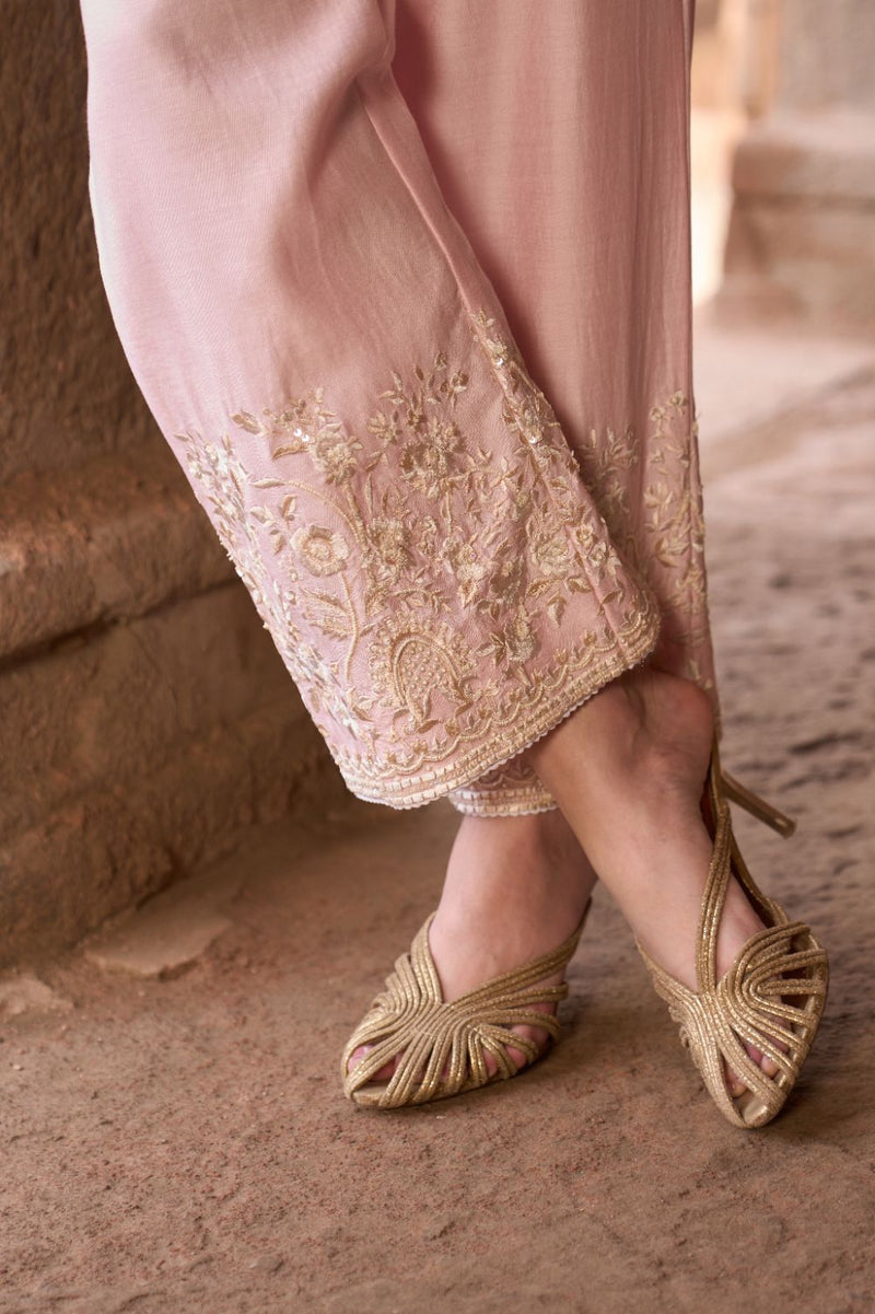 SABOOR - PINK SHORT A-LINE KURTA WITH STRAIGHT PANTS AND DUPATTA silk organza kurta/kurta set by SHEETAL BATRA in pink for women in Singapore