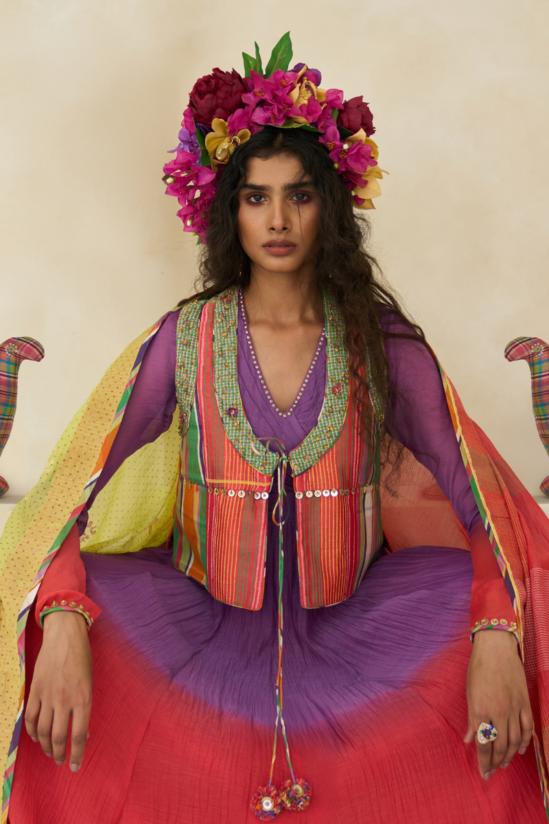 Sage Gilet cotton by SWATTI KAPOOR in multi color for women in Singapore