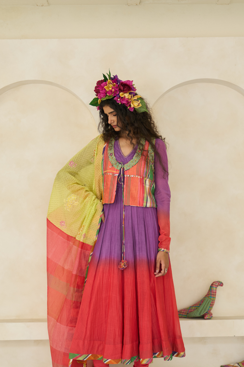 Sage Gilet cotton by SWATTI KAPOOR in multi color for women in Singapore