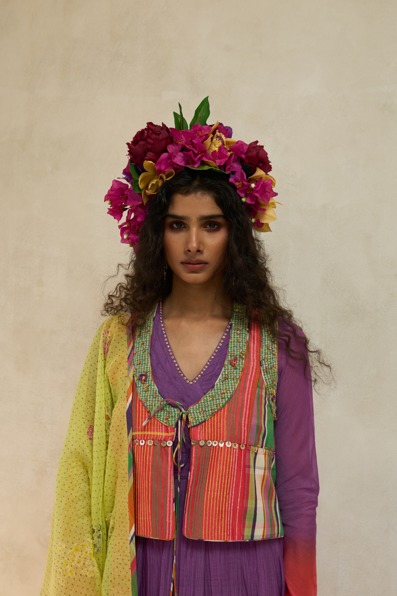 Sage Gilet cotton by SWATTI KAPOOR in multi color for women in Singapore