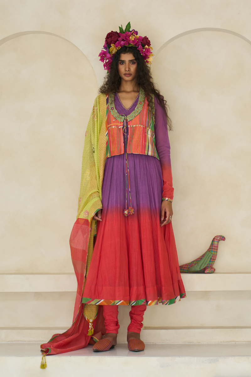 Sage Gilet cotton by SWATTI KAPOOR in multi color for women in Singapore