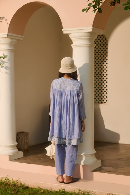 MOLLY DRESS-BLUE chanderi by SWATTI KAPOOR in blue color for women in Singapore