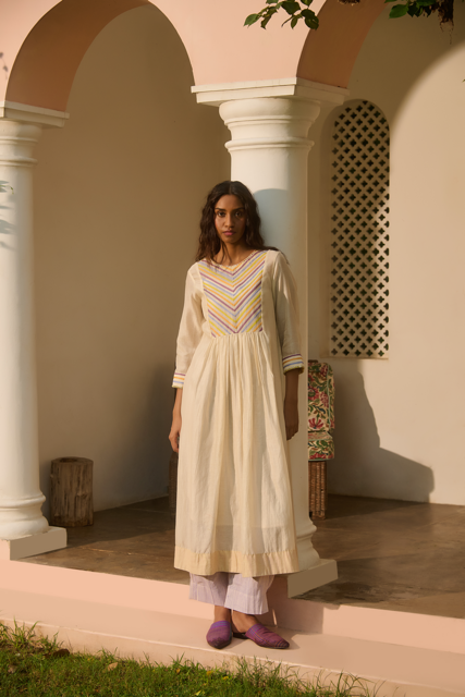 CLARA DRESS-IVORY chanderi by SWATTI KAPOOR in ivory color for women in Singapore