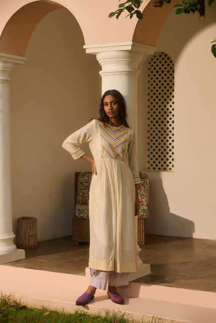 CLARA DRESS-IVORY chanderi by SWATTI KAPOOR in ivory color for women in Singapore