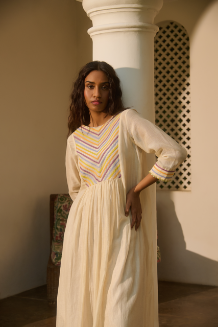 CLARA DRESS-IVORY chanderi by SWATTI KAPOOR in ivory color for women in Singapore