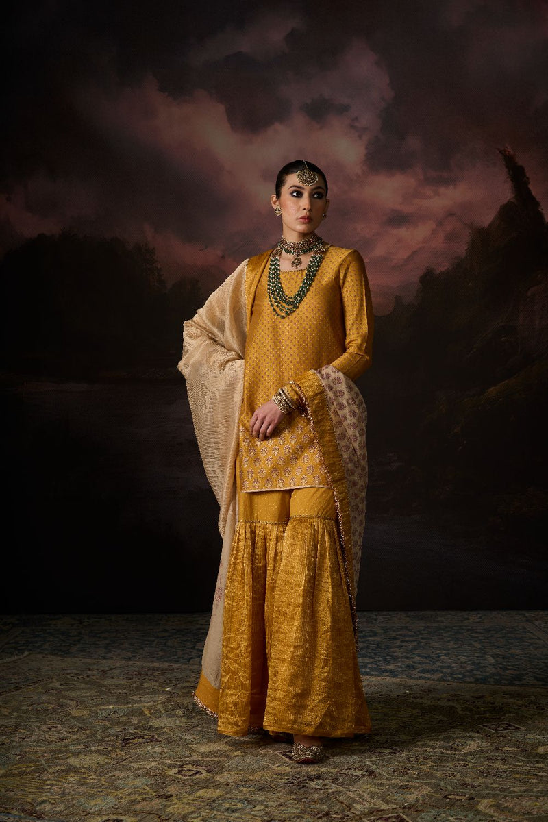 SAHIL GHARARA 100% cotton by SWATTI KAPOOR in yellow color for women in Singapore