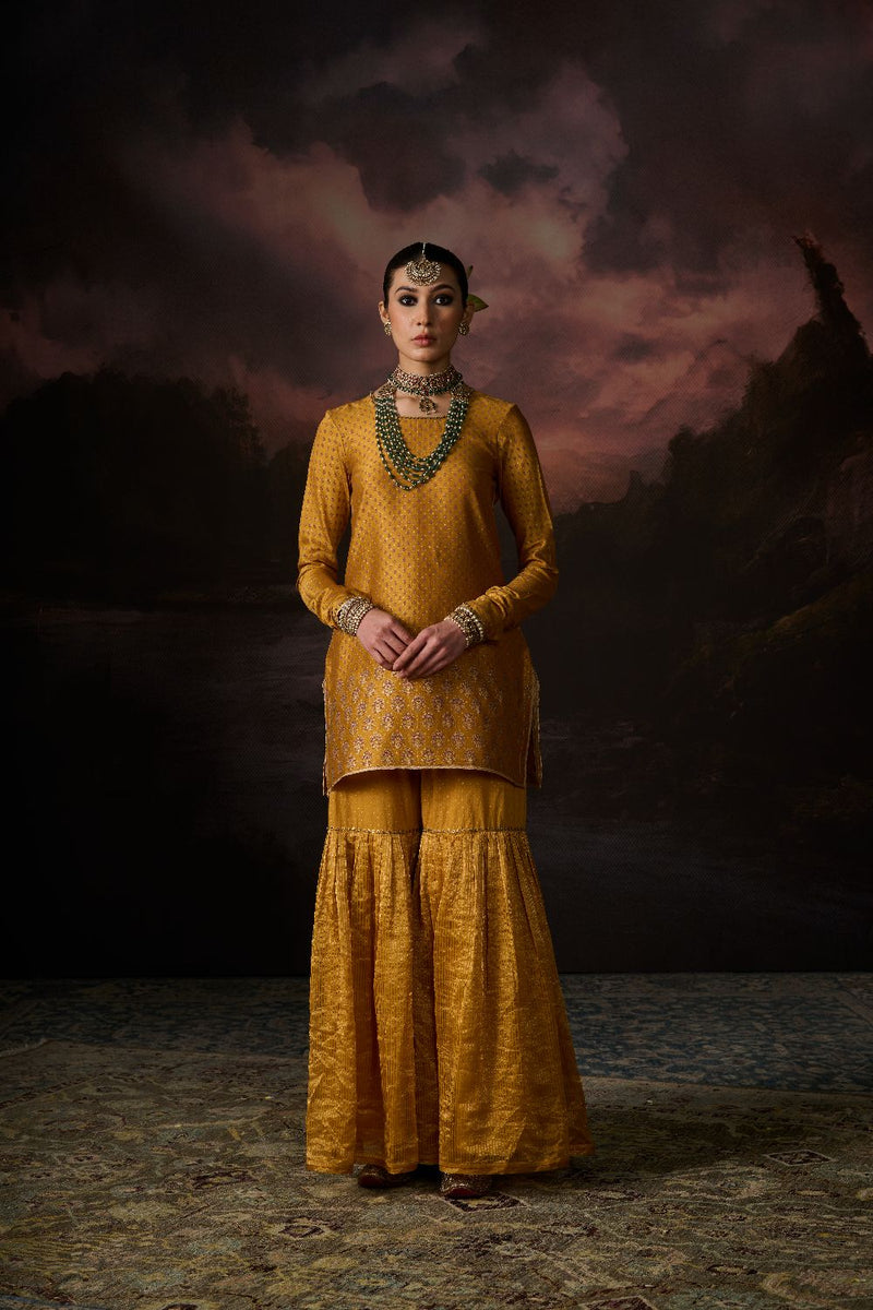 SAHIL GHARARA 100% cotton by SWATTI KAPOOR in yellow color for women in Singapore