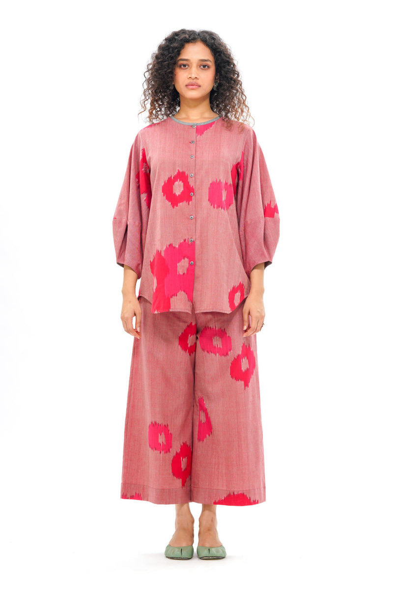 SAKURA LANTERN SHIRT 100% cotton by Translate - Handwoven Ikat in pink color for women in Singapore