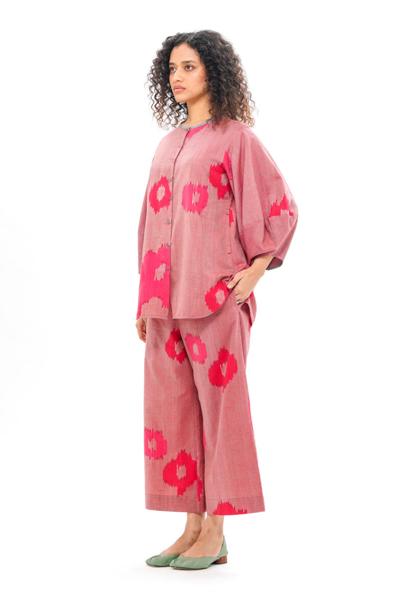 SAKURA LANTERN SHIRT 100% cotton by Translate - Handwoven Ikat in pink color for women in Singapore