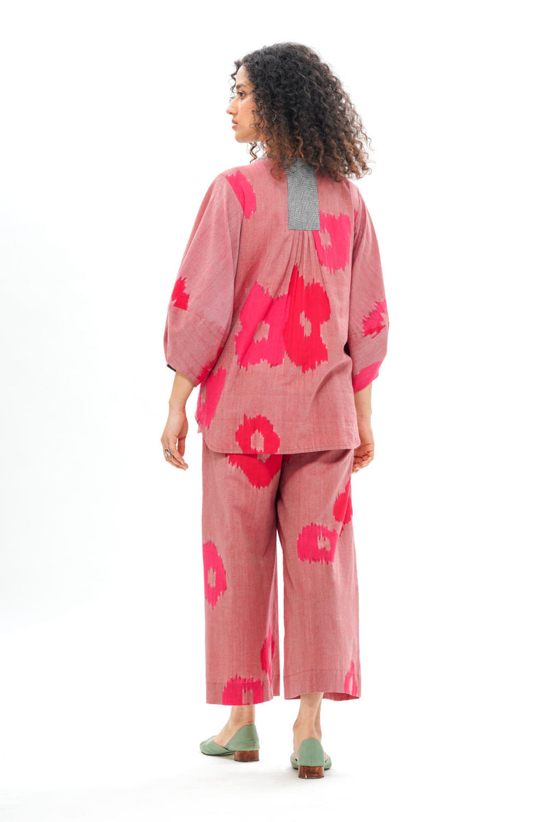 SAKURA LANTERN SHIRT 100% cotton by Translate - Handwoven Ikat in pink color for women in Singapore