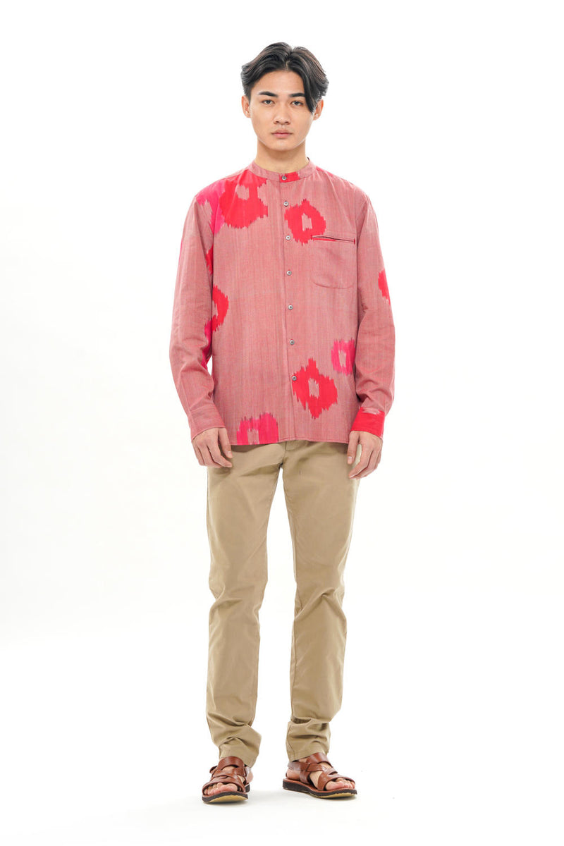 SAKURA MENS BAND COLLAR SHIRT 100% cotton by Translate Men in pink color for men in Singapore