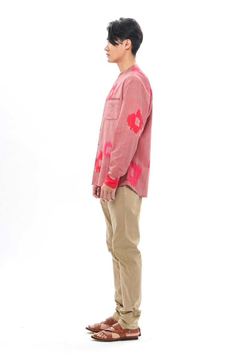 SAKURA MENS BAND COLLAR SHIRT 100% cotton by Translate Men in pink color for men in Singapore