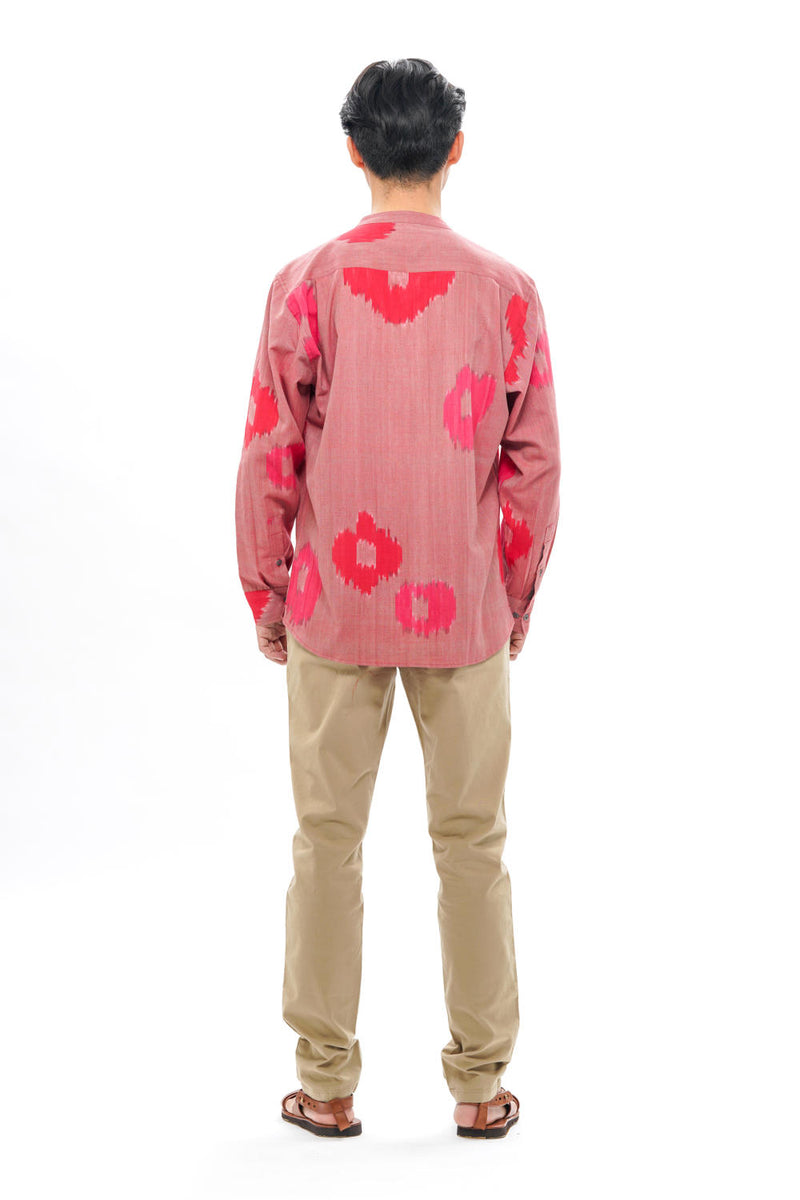 SAKURA MENS BAND COLLAR SHIRT 100% cotton by Translate Men in pink color for men in Singapore