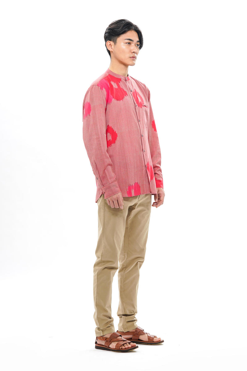 SAKURA MENS BAND COLLAR SHIRT 100% cotton by Translate Men in pink color for men in Singapore