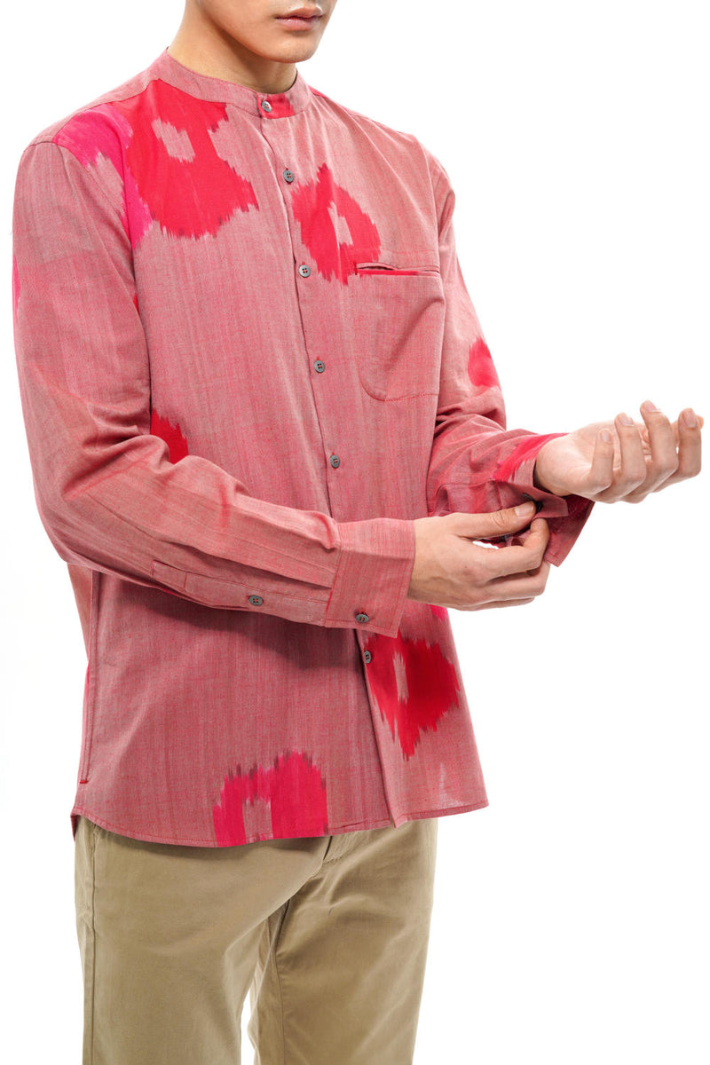 SAKURA MENS BAND COLLAR SHIRT 100% cotton by Translate Men in pink color for men in Singapore