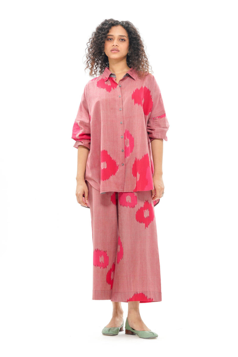 SAKURA RELAXED SHIRT 100% cotton by Translate - Handwoven Ikat in pink color for women in Singapore