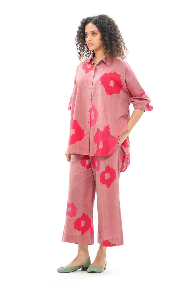 SAKURA RELAXED SHIRT 100% cotton by Translate - Handwoven Ikat in pink color for women in Singapore