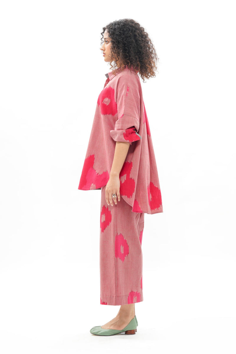 SAKURA RELAXED SHIRT 100% cotton by Translate - Handwoven Ikat in pink color for women in Singapore