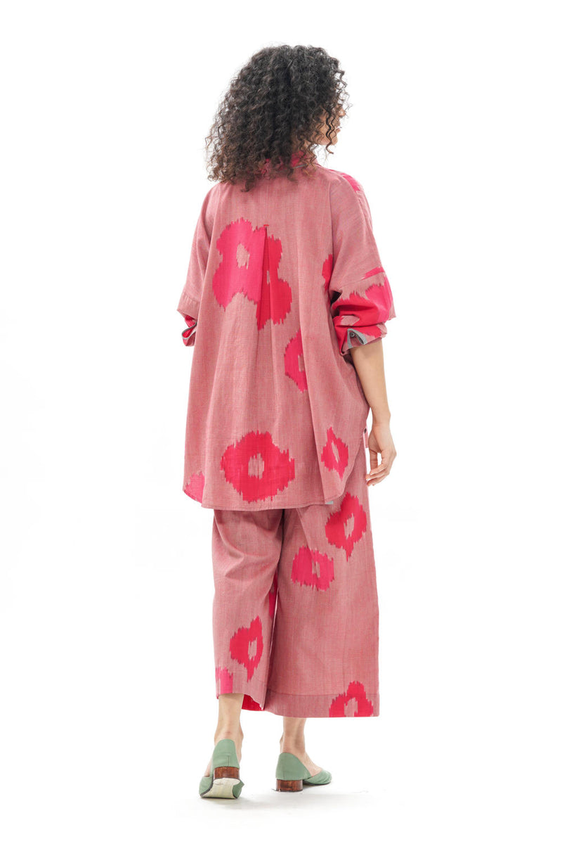 SAKURA RELAXED SHIRT 100% cotton by Translate - Handwoven Ikat in pink color for women in Singapore