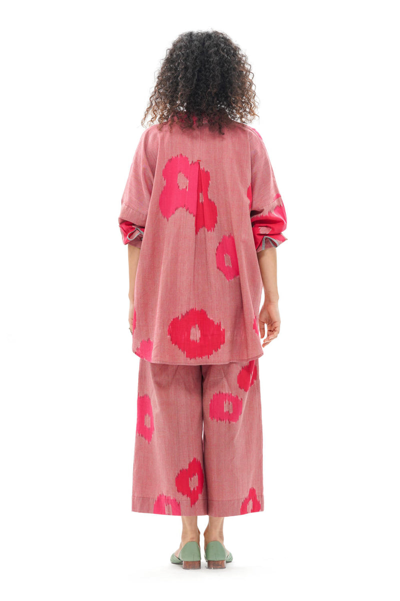 SAKURA RELAXED SHIRT 100% cotton by Translate - Handwoven Ikat in pink color for women in Singapore