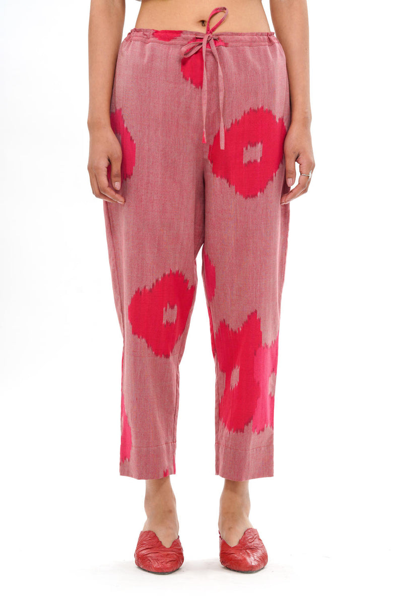 SAKURA STRAIGHT PANT 100% cotton by Translate - Handwoven Ikat in pink color for women in Singapore