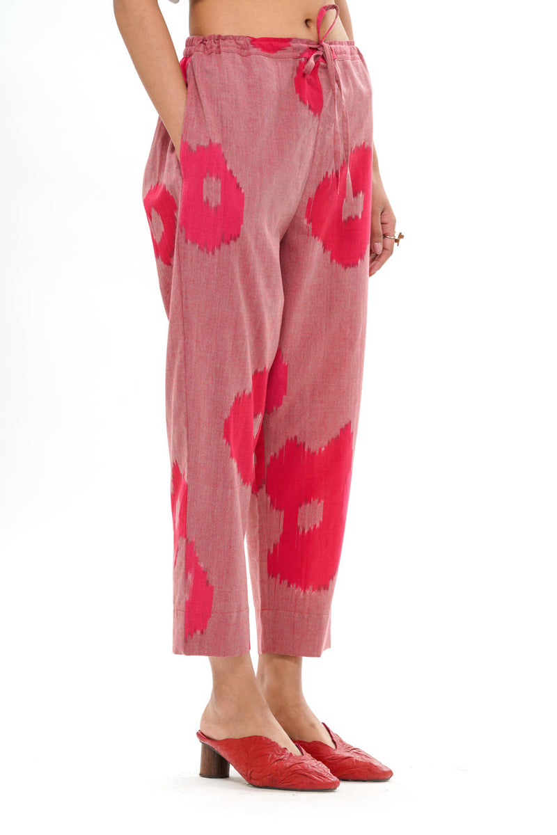 SAKURA STRAIGHT PANT 100% cotton by Translate - Handwoven Ikat in pink color for women in Singapore