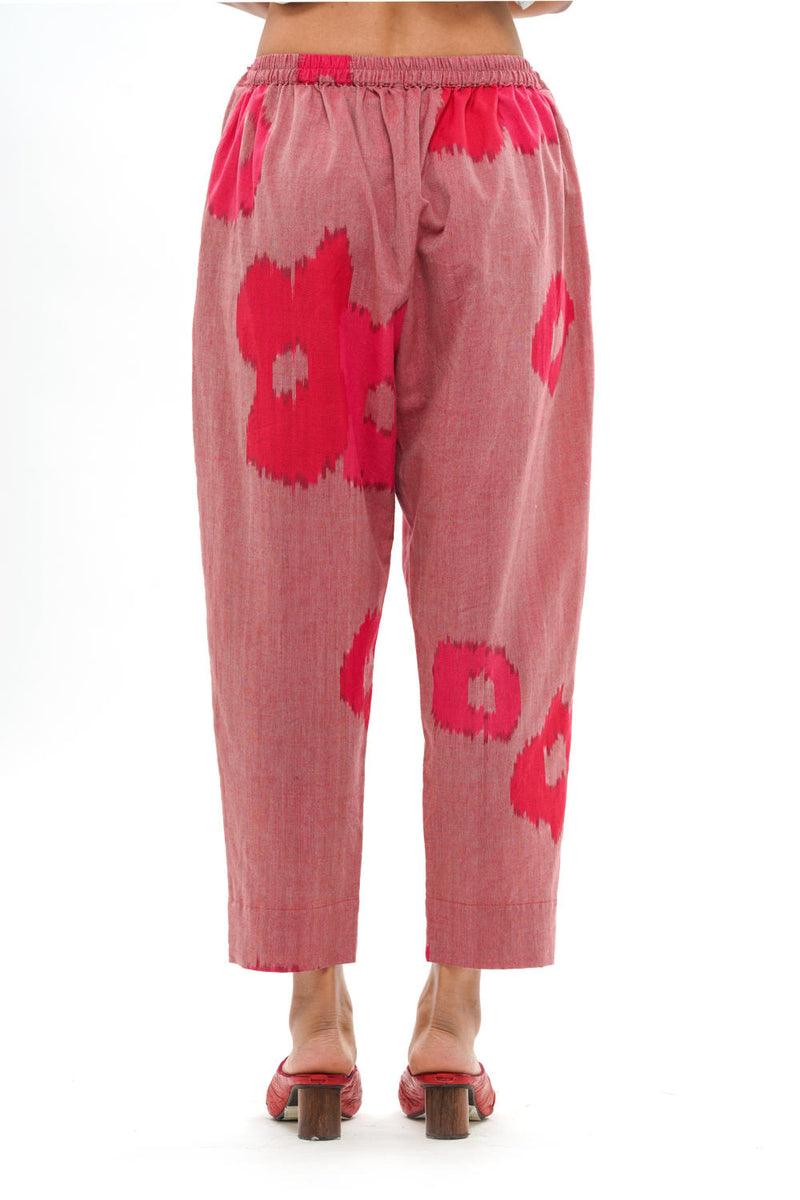 SAKURA STRAIGHT PANT 100% cotton by Translate - Handwoven Ikat in pink color for women in Singapore