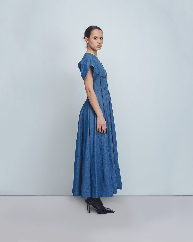 Sana Dress - Denim Blue cotton Buy Sana Dress - Denim Blue from C&W | Dresses for Women by Leh Studios in blue color for women in Singapore