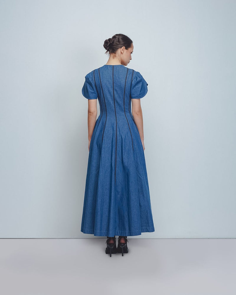 Sana Dress - Denim Blue cotton Buy Sana Dress - Denim Blue from C&W | Dresses for Women by Leh Studios in blue color for women in Singapore