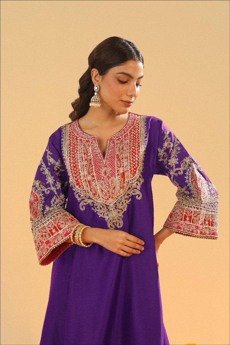 Mohsina Chauga with Salwar-Purple silk by SHEETAL BATRA in purple color for women in Singapore