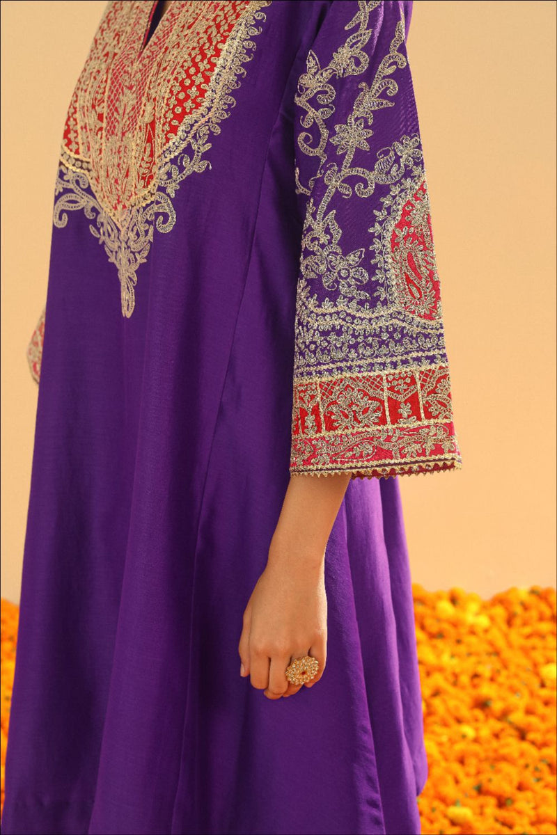 Mohsina Chauga with Salwar-Purple silk by SHEETAL BATRA in purple color for women in Singapore
