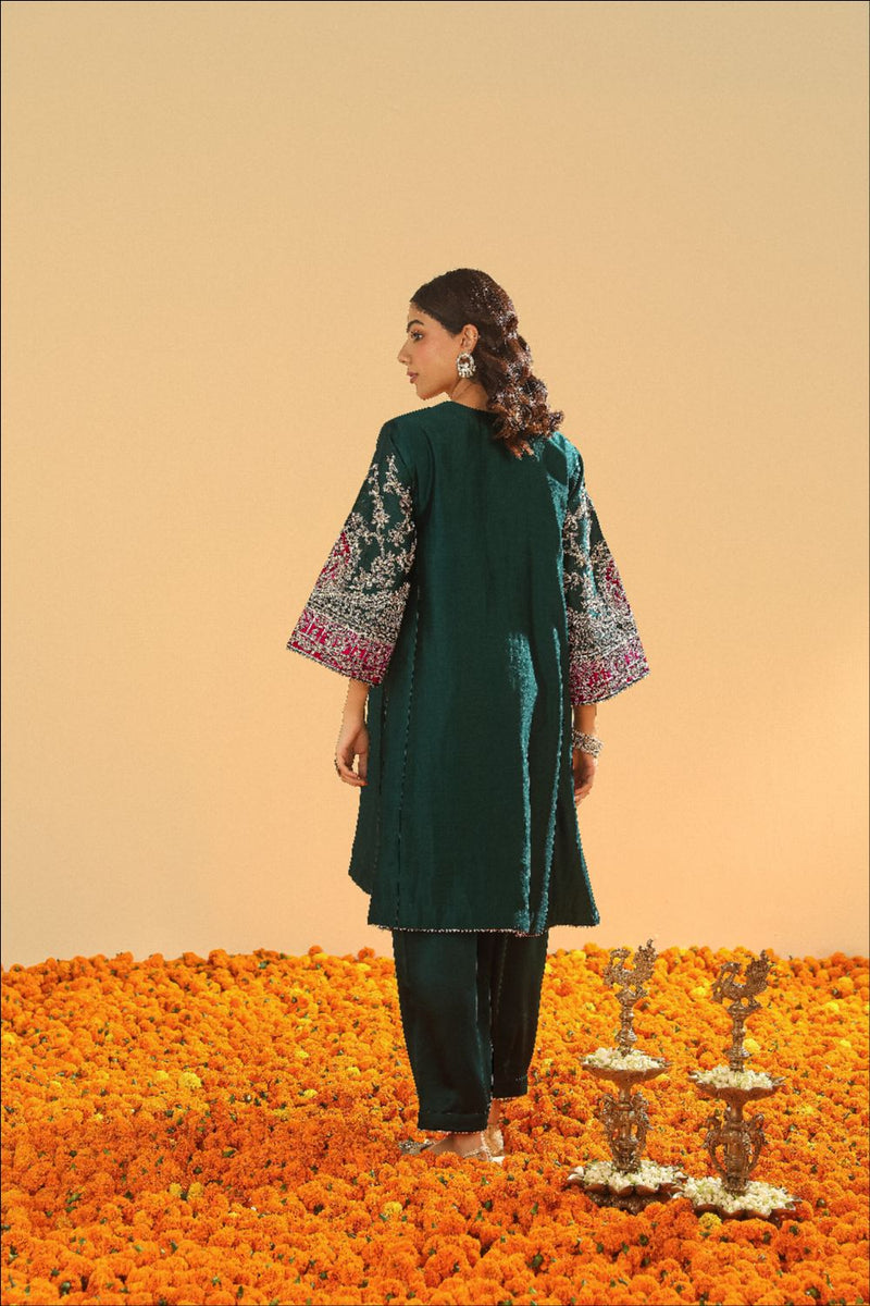 Mohsina Chauga with Salwar-Emerald green silk by SHEETAL BATRA for women in Singapore