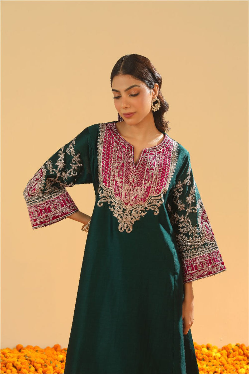 Mohsina Chauga with Salwar-Emerald green silk by SHEETAL BATRA for women in Singapore