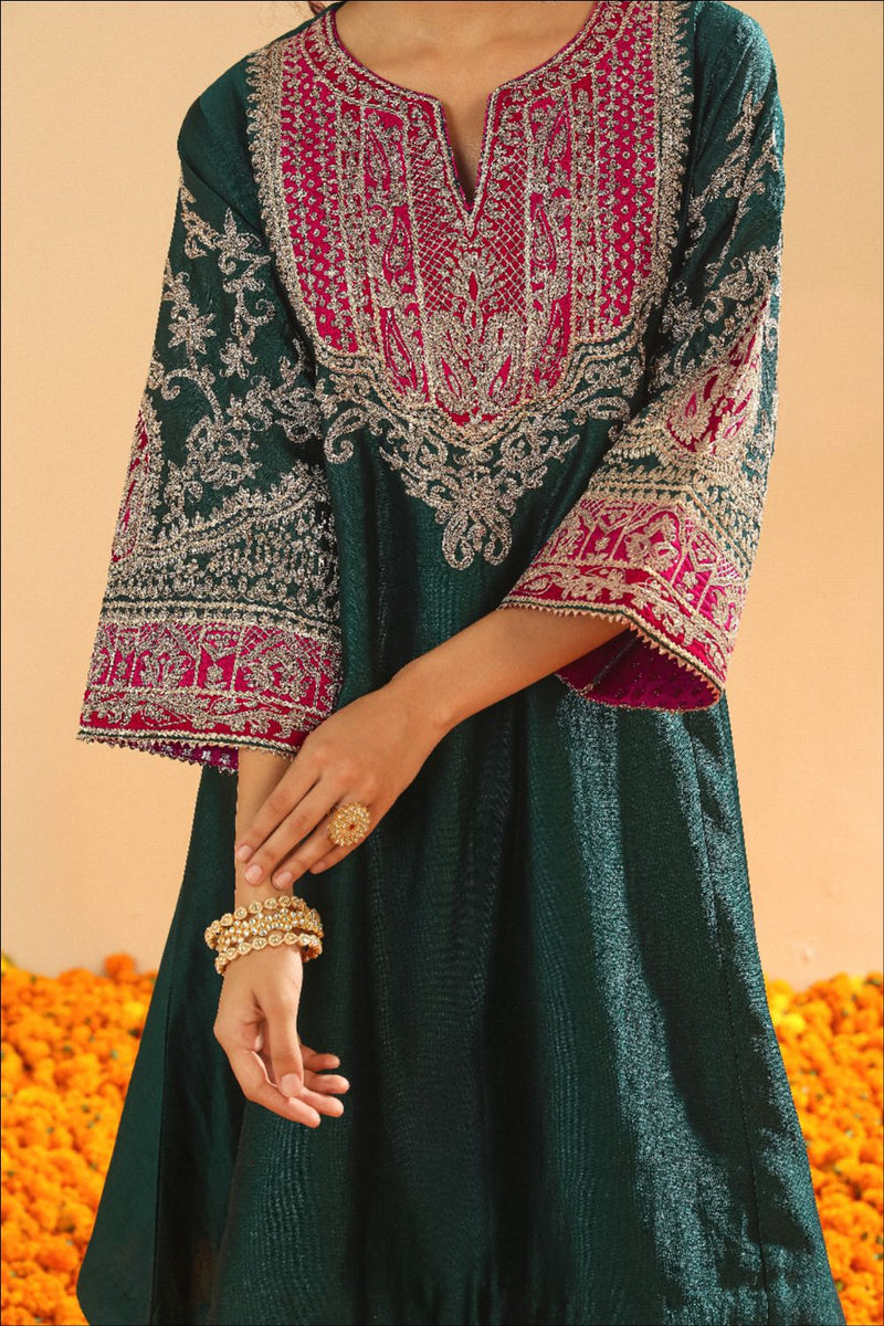 Mohsina Chauga with Salwar-Emerald green silk by SHEETAL BATRA for women in Singapore