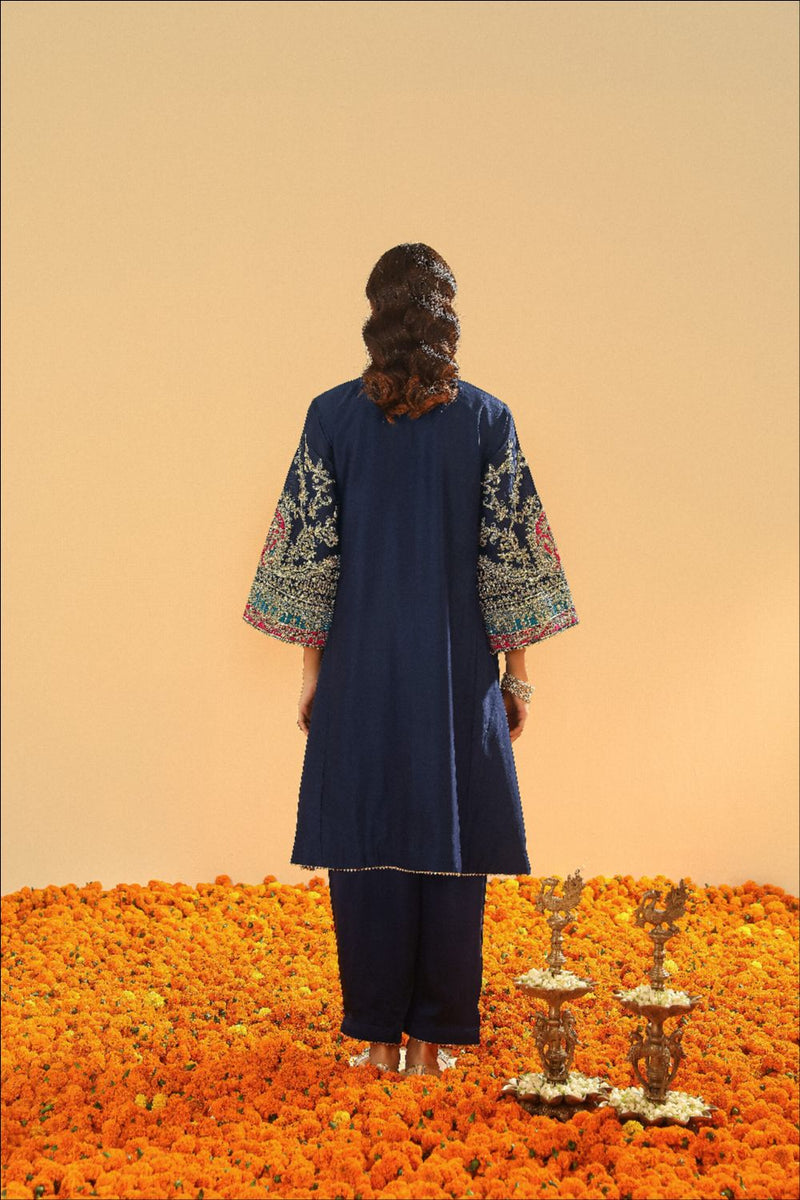 Mohsina Chauga with Salwar-Deep blue silk by SHEETAL BATRA in blue color for women in Singapore
