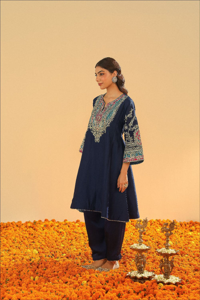 Mohsina Chauga with Salwar-Deep blue silk by SHEETAL BATRA in blue color for women in Singapore