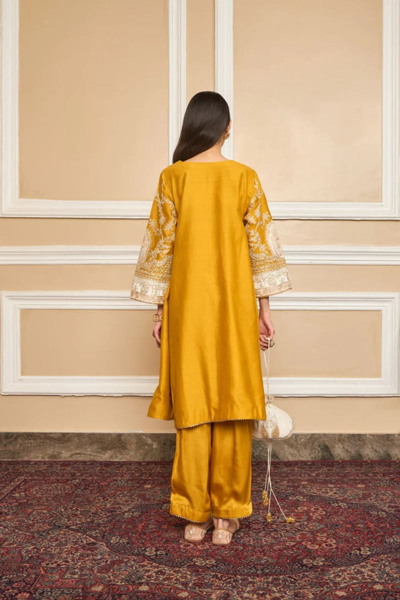 Mohsina Chauga with Salwar-Glaze mustard silk by SHEETAL BATRA in mustard color for women in Singapore