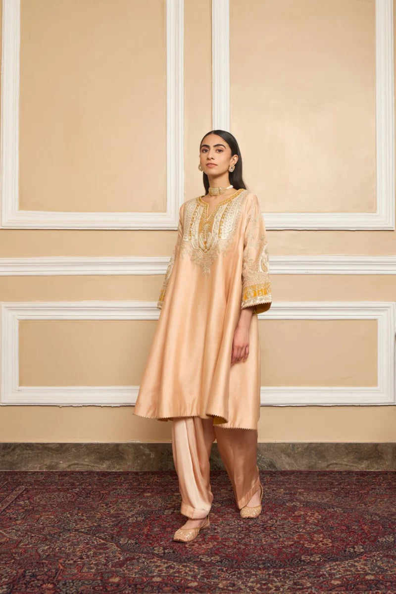 Mohsina Chauga with Salwar-Rosepink silk by SHEETAL BATRA in pink color for women in Singapore