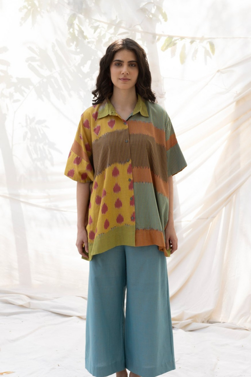 SUR BOXY SHIRT 100% cotton by Translate - Handwoven Ikat in multi color for women in Singapore