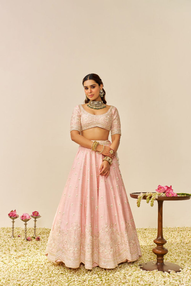 Fida - Lehenga With Blouse And Dupatta-Blush Pink silk by SHEETAL BATRA in blush color for women in Singapore