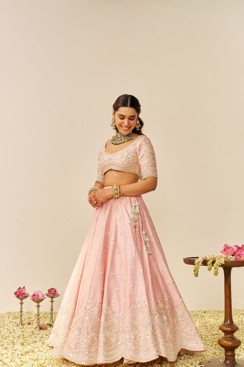 Fida - Lehenga With Blouse And Dupatta-Blush Pink silk by SHEETAL BATRA in blush color for women in Singapore
