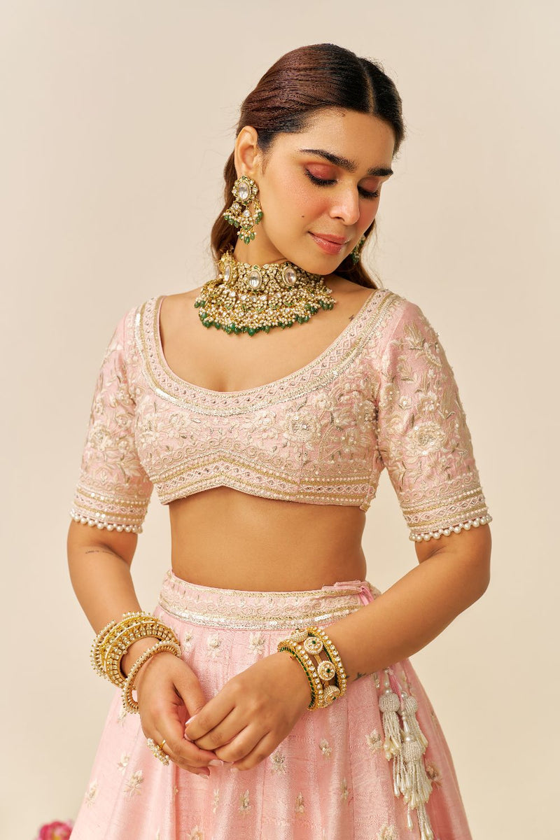 Fida - Lehenga With Blouse And Dupatta-Blush Pink silk by SHEETAL BATRA in blush color for women in Singapore