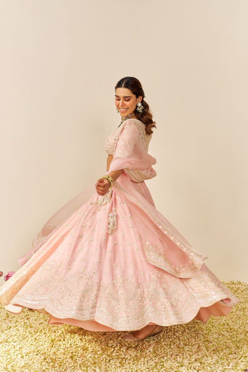 Fida - Lehenga With Blouse And Dupatta-Blush Pink silk by SHEETAL BATRA in blush color for women in Singapore