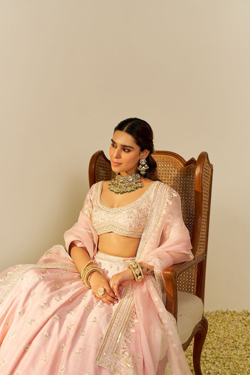 Fida - Lehenga With Blouse And Dupatta-Blush Pink silk by SHEETAL BATRA in blush color for women in Singapore