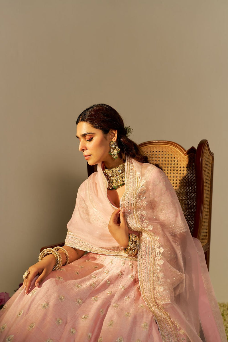 Fida - Lehenga With Blouse And Dupatta-Blush Pink silk by SHEETAL BATRA in blush color for women in Singapore