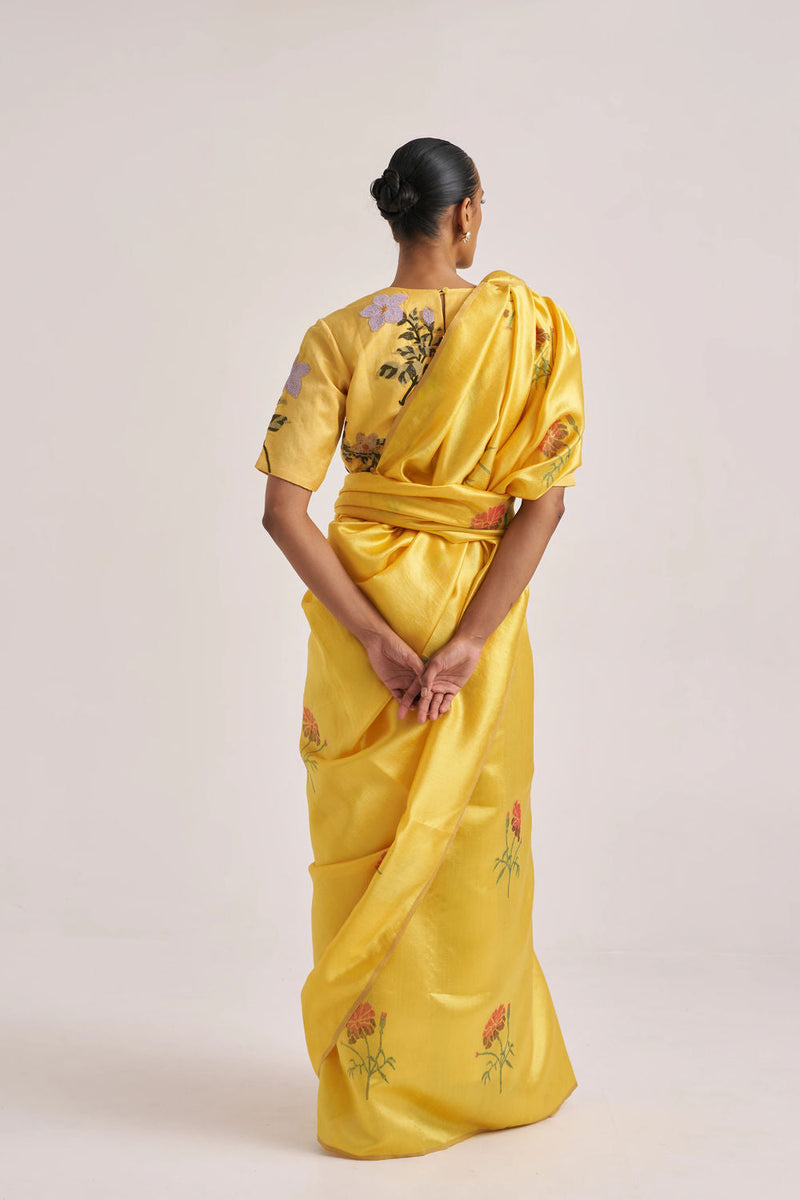 Seerat Sari handwoven mulberry silk by Suparna Som in yellow for women in Singapore