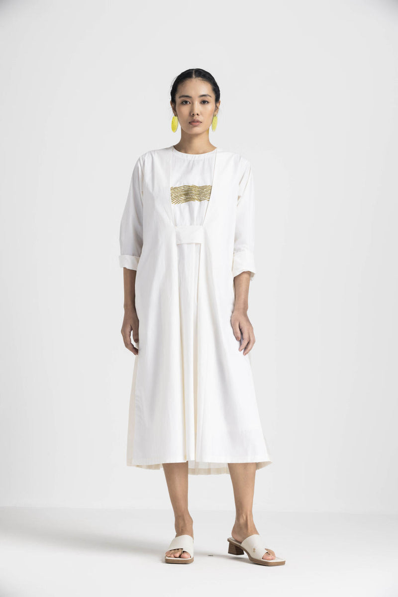 BACK PLEAT DRESS CO ORD - MOSS GREEN poplin by THREE in green color for women in Singapore