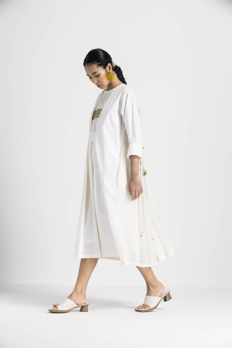 BACK PLEAT DRESS (mul slip included) - IVORY poplin by THREE in ivory color for women in Singapore