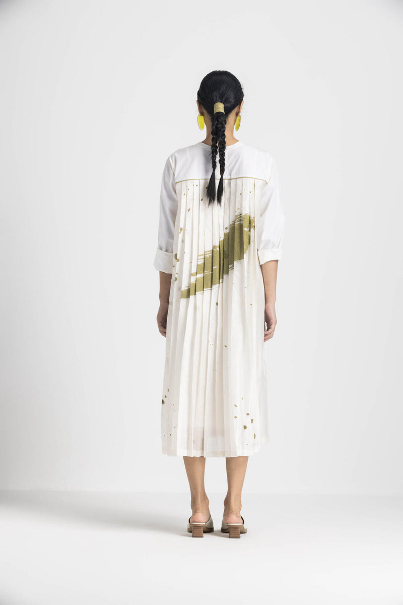 BACK PLEAT DRESS (mul slip included) - IVORY poplin by THREE in ivory color for women in Singapore